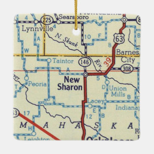 Ornamento De Cerâmica Novo Mapa do Sharon IA Vintage