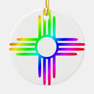 Ornamento De Cerâmica Novo México Rainbow Zia