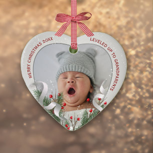 Ornamento De Cerâmica Novo vovô Prata Quadro 2 Fotos Natal