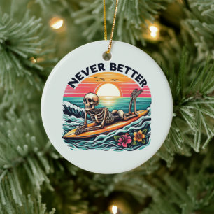 Ornamento De Cerâmica Nunca Melhor - Skelset surf Sunset Wave Design