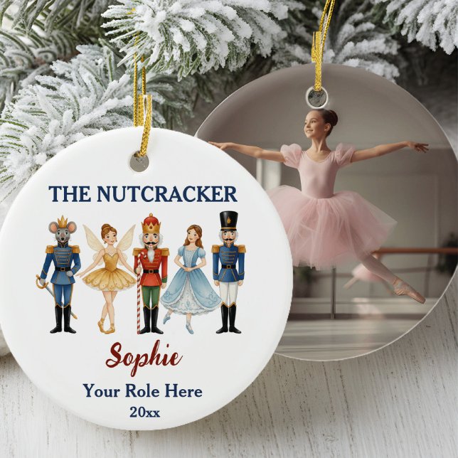 Ornamento De Cerâmica Nutcracker Ballet Custom Name & Role, Photo (Criador carregado)