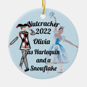 Ornamento De Cerâmica Nutcracker Ornament-Harlequin e SnowflakeCerâmica