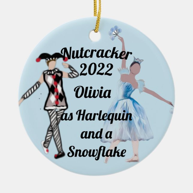Ornamento De Cerâmica Nutcracker Ornament-Harlequin e SnowflakeCerâmica (Frente)
