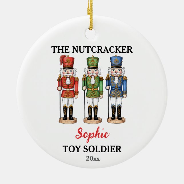 Ornamento De Cerâmica Nutcracker Toy Soldier Custom Name Christmas (Traseira)