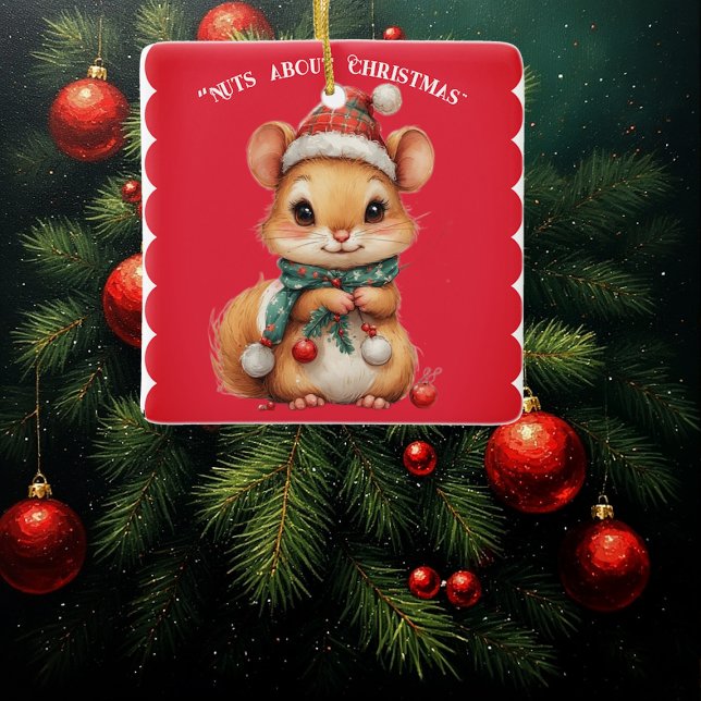 Ornamento De Cerâmica Nuts About Christmas Playful Squirrel Winter Dress (Nuts About Christmas Playful Squirrel Winter Dress Ceramic Ornament)