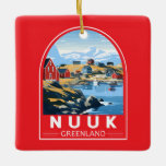 Ornamento De Cerâmica Nuuk Groenlândia Viagem Art Vintage<br><div class="desc">Design de viagem de vetor retrô Nuuk. Nuuk,  capital da Groenlândia,  é uma pequena cidade na costa sudoeste do país. O seu grande sistema de fiorde é conhecido por cachoeiras,  baleias jubarte e icebergs.</div>
