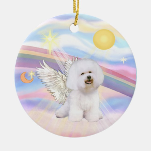 Ornamento De Cerâmica Nuvens - Anjo Bichon Frise (Frente)
