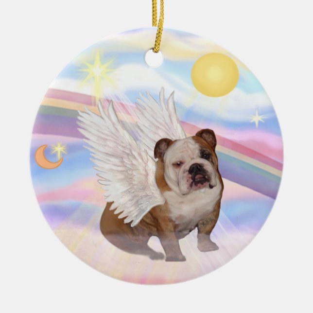 Ornamento De Cerâmica Nuvens - Anjo do Bulldog Inglês (Frente)