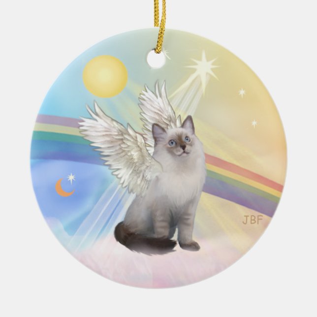 Ornamento De Cerâmica Nuvens - Anjo Gato Ragdoll (Frente)
