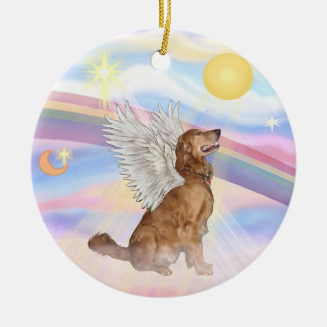 Ornamento De Cerâmica Nuvens - Anjo Golden Retriever (Frente)