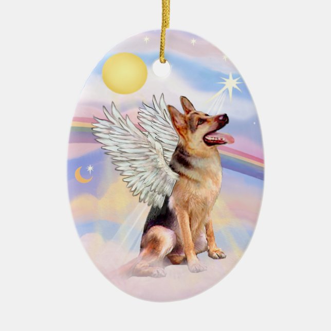 Ornamento De Cerâmica Nuvens - Anjo Pastor Alemão (tri) (Frente)
