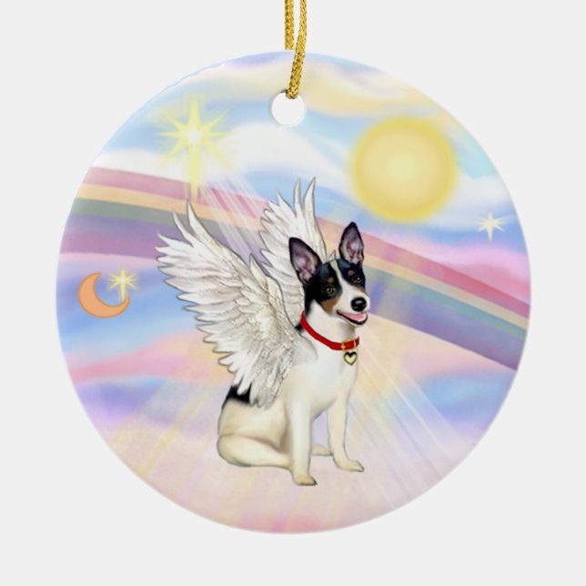 Ornamento De Cerâmica Nuvens - Anjo Rat Terrier (Frente)