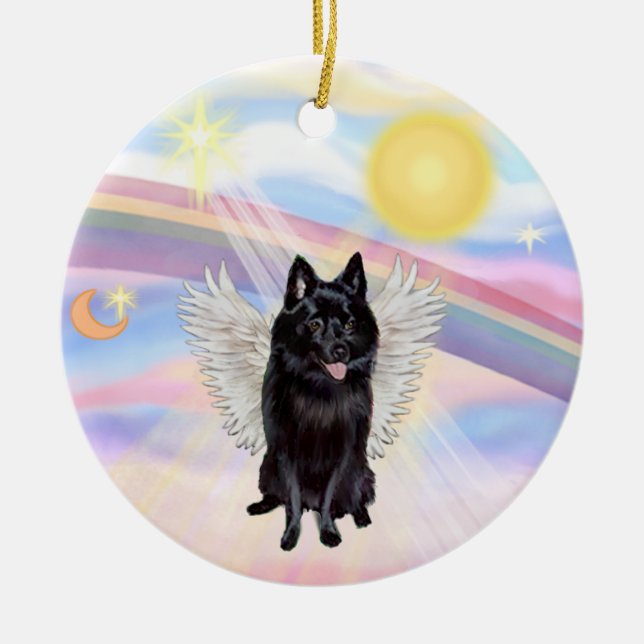 Ornamento De Cerâmica Nuvens - Anjo Schipperke (Frente)