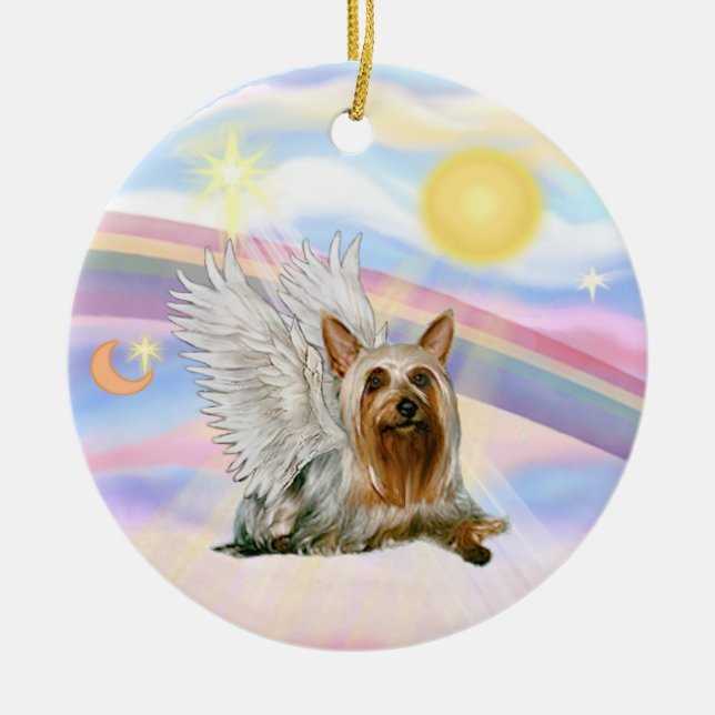Ornamento De Cerâmica Nuvens - Anjo Silky Terrier (Frente)