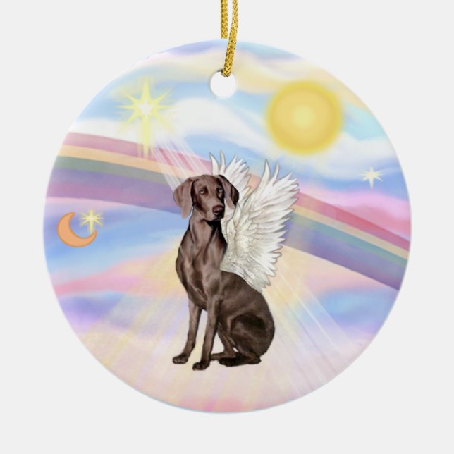 Ornamento De Cerâmica Nuvens - Anjo Weimaraner (Frente)