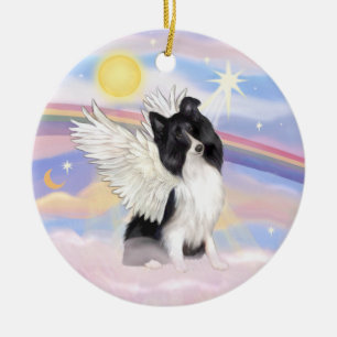 Ornamento De Cerâmica Nuvens - Bi Black Shetland Sheepdog Angel