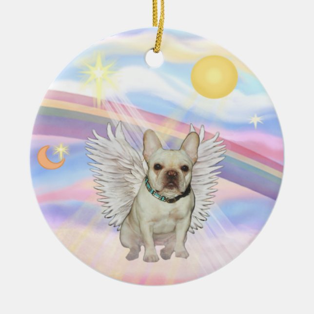 Ornamento De Cerâmica Nuvens - Bulldog Francês (fawn 1) (Frente)