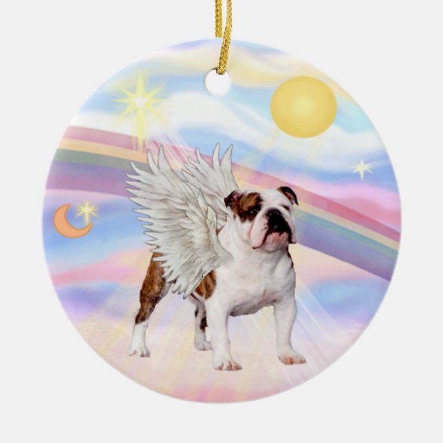 Ornamento De Cerâmica Nuvens - Bulldog Inglês (branco-castanho) (Frente)