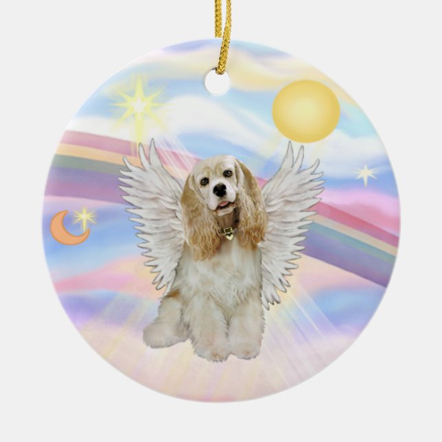 Ornamento De Cerâmica Nuvens - Cocker Spaniel (loiro) (Frente)