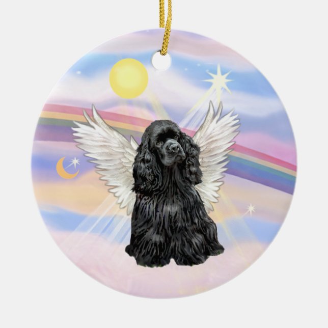 Ornamento De Cerâmica Nuvens - Cocker Spaniel (preto) (Frente)