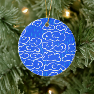 Ornamento De Cerâmica Nuvens Coloridas Chuvem Padrão Azul