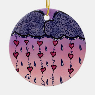 Ornamento De Cerâmica Nuvens, corações e gotas de chuva
