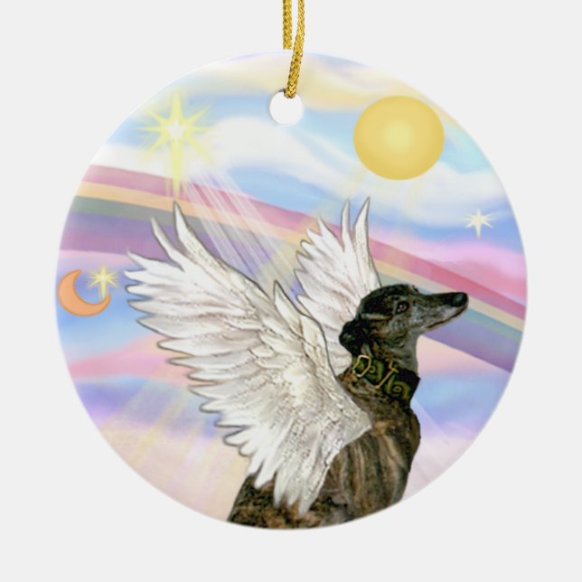 Ornamento De Cerâmica Nuvens - Greyhound Malhado (Frente)