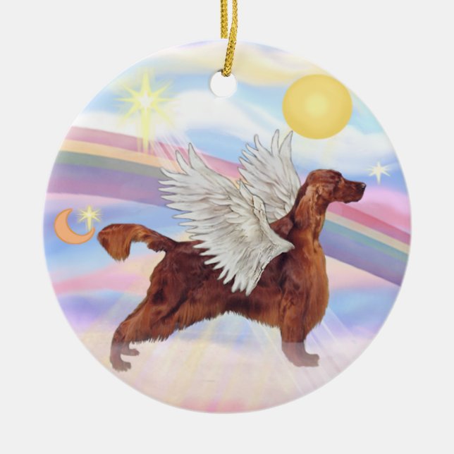 Ornamento De Cerâmica Nuvens - Irish Setter (Frente)