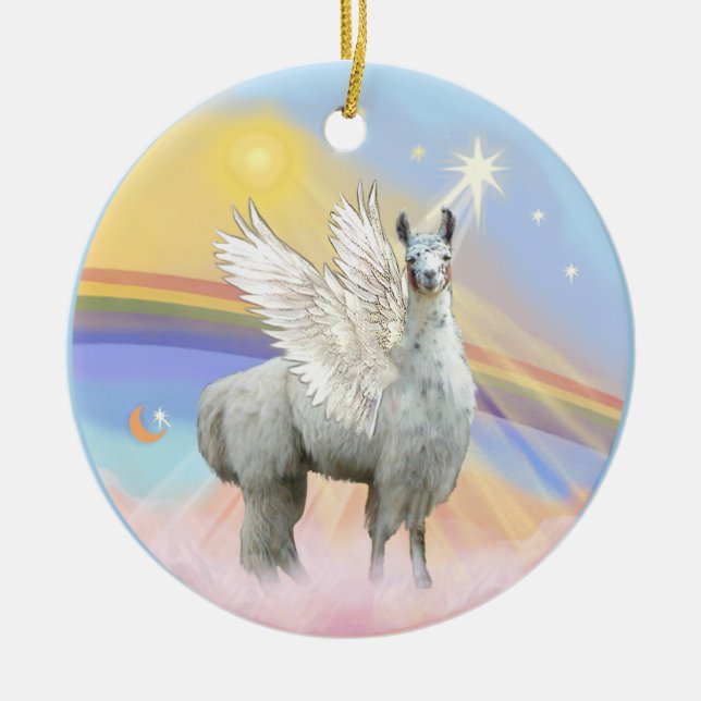 Ornamento De Cerâmica Nuvens - Lhama Anjo (12) (Frente)