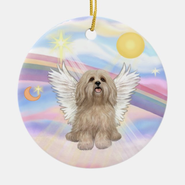 Ornamento De Cerâmica Nuvens - Lhasa Apso (creme) (Frente)