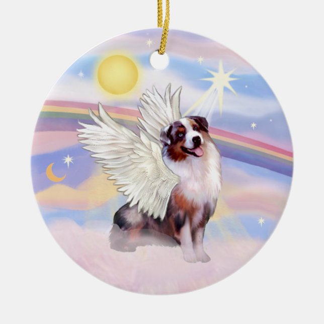 Ornamento De Cerâmica Nuvens - Merle Australian Shepherd Angel (#1) (Frente)