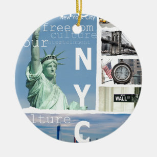 Ornamento De Cerâmica Nyc Liberty Statue Brooklyn Bridge Nova Iorque