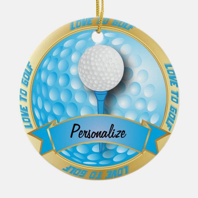 Ornamento De Cerâmica O amor ao golfe no azul | personaliza | para (Frente)