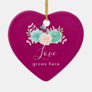 Ornamento De Cerâmica O amor inspirado das citações cresce aqui o buqu