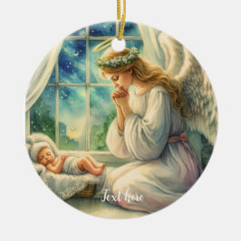 Ornamento De Cerâmica o anjo da guarda reza pelo berço do bebê