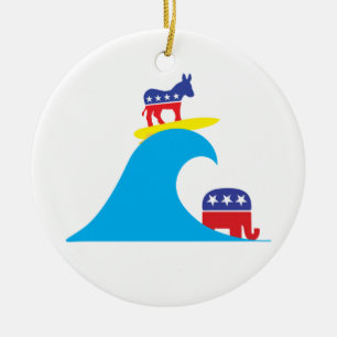 Ornamento De Cerâmica O asno Democrática monta a onda azul