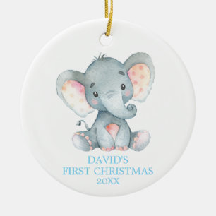 Ornamento De Cerâmica O bebê elefante bonito azul de Natal