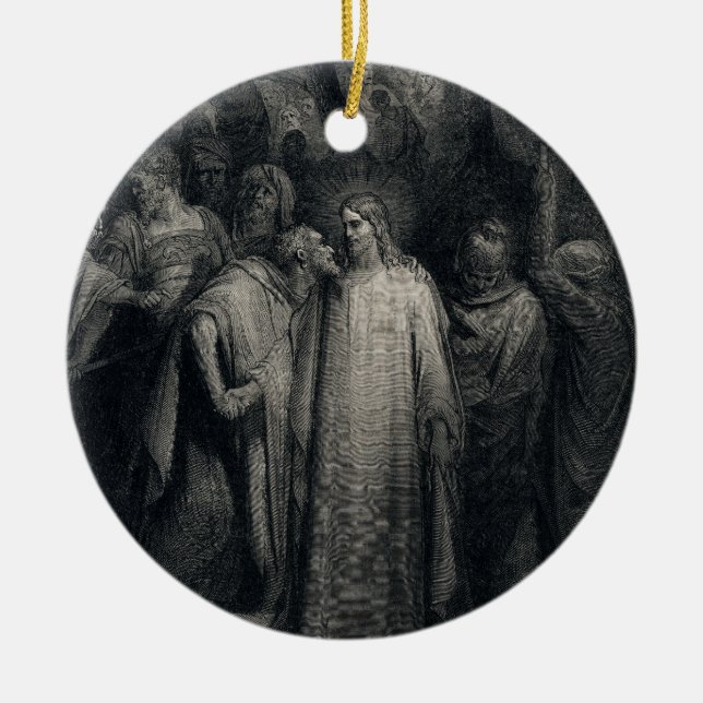 Ornamento De Cerâmica O beijo de Judas por Gustave Dore (Frente)