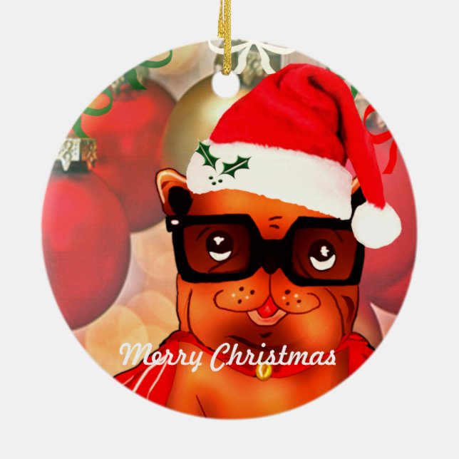 Ornamento De Cerâmica O Bulldog de Natal sobre uma bola de natal (Traseira)