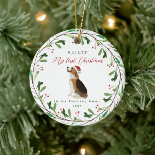 Ornamento De Cerâmica O Cachorro é o meu primeiro Natal com o nome Beagl