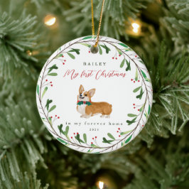 Ornamento De Cerâmica O Cachorro é o meu primeiro Natal com o nome Corgi
