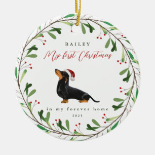 Ornamento De Cerâmica O Cachorro é o meu primeiro Natal com o nome Dachs