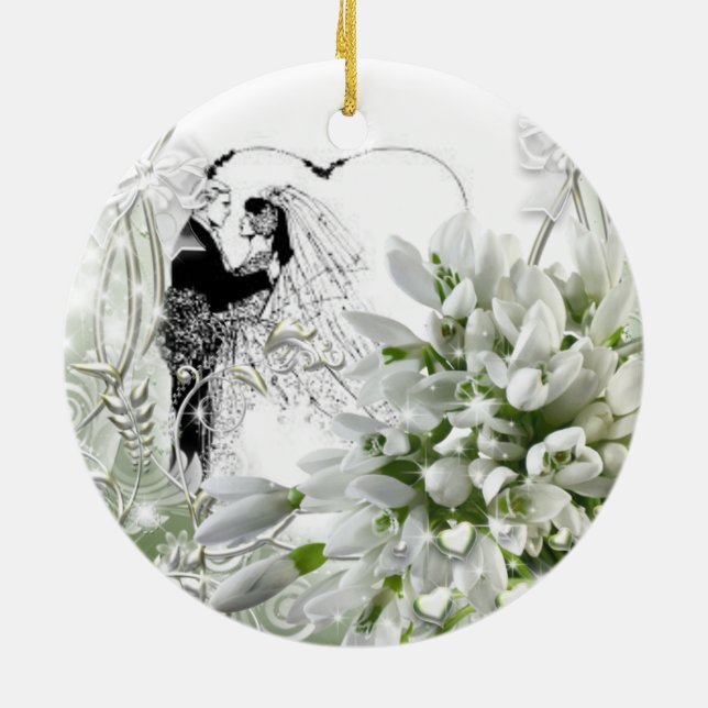 Ornamento De Cerâmica ø casamento 3 do ano (Traseira)