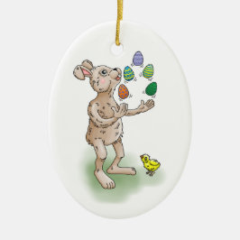Ornamento De Cerâmica O coelho da Páscoa faz malabarismo com os ovos da
