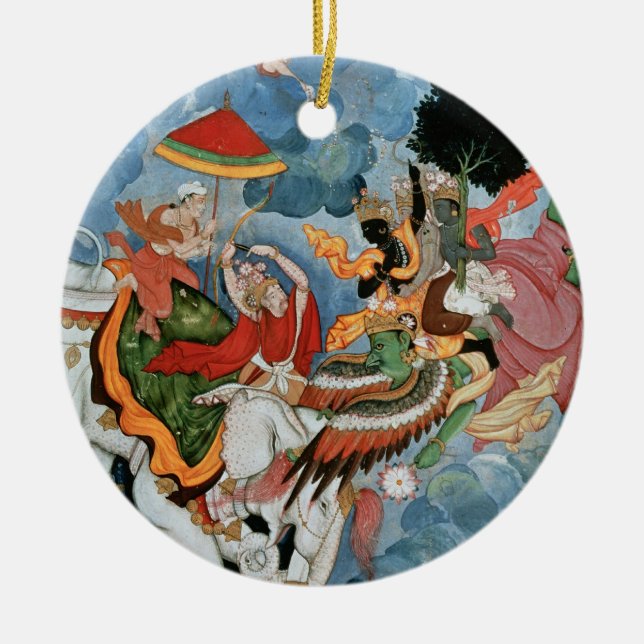 Ornamento De Cerâmica O combate de Krishna com Indra, c.1590 (Frente)