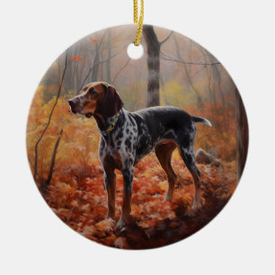 Ornamento De Cerâmica O Conhound Bluetick nas Folhas de outono cai inspi