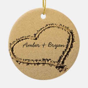 Ornamento De Cerâmica Ø coração personalizado do Natal no casamento d