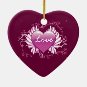Ornamento De Cerâmica O coração roxo voa o dia dos namorados do amor d