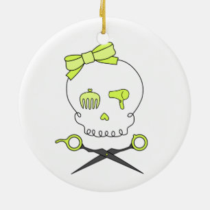 Ornamento De Cerâmica O crânio do cabeleireiro & Scissor Crossbones -