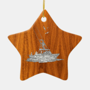 Ornamento De Cerâmica O cromo gosta do barco de pesca na madeira da teca